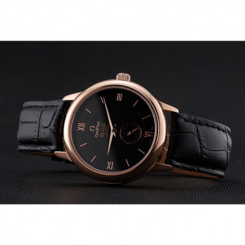 Omega DeVille Prestige Small Seconds Black Dial Gold Case Black Leather Bracelet 622602-4