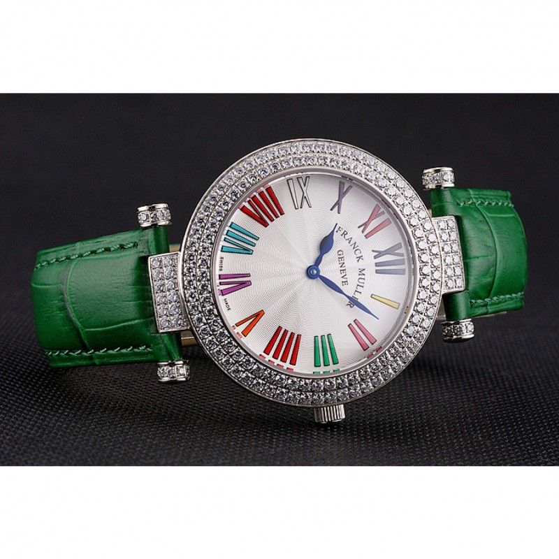 Franck Muller Double Mistery Ronde White Dial Stainless Steel Case Green Leather Strap-4