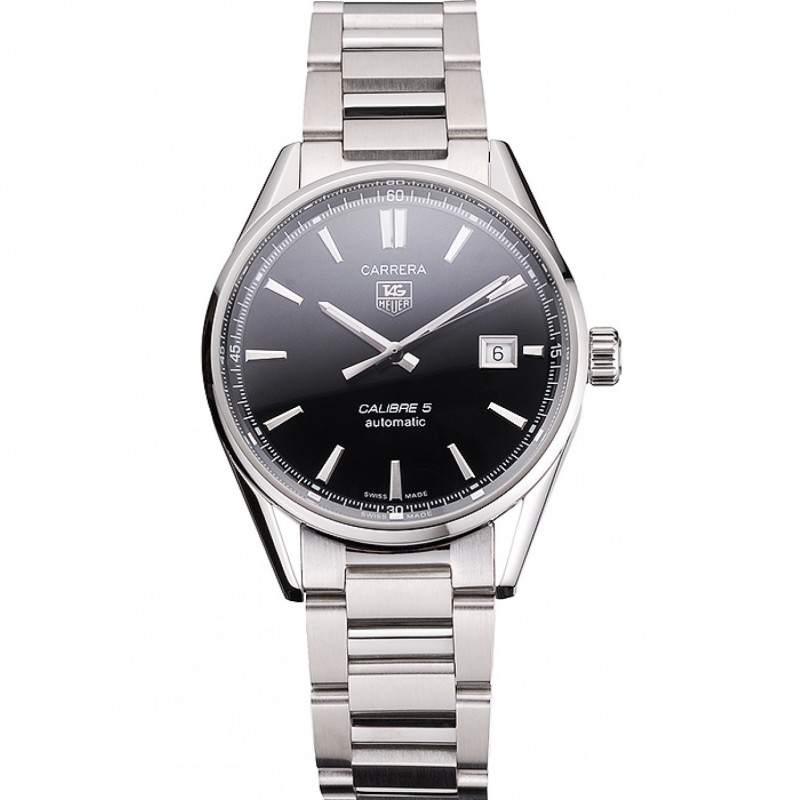 Swiss Tag Heuer Carrera Calibre 5 Black Dial Stainless Steel Case And Bracelet-0