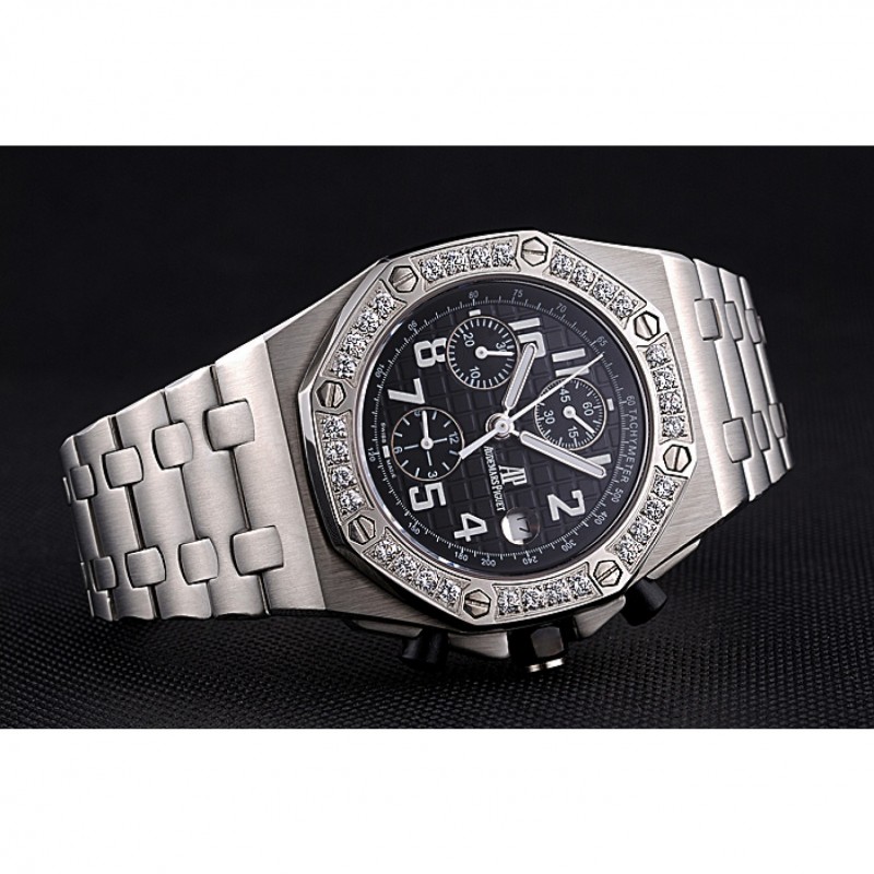 Swiss Audemars Piguet Royal Oak Offshore Black Dial Diamond Bezel Stainless Steel Case And Bracelet 622873-3