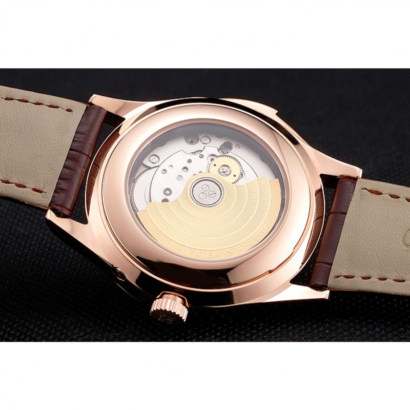 Cheap Replica Watches Swiss Patek Philippe Grand Complications Perpetual Calendar White Dial Rose Gold Case Diamond Bezel Brown Leather Strap-7