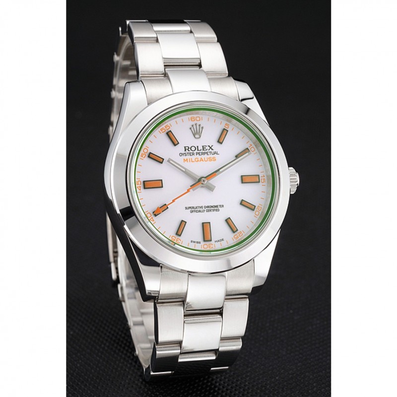 Luxury Swiss Rolex Milgauss White Dial Orange Markings Stainless Steel Case And Bracelet-2