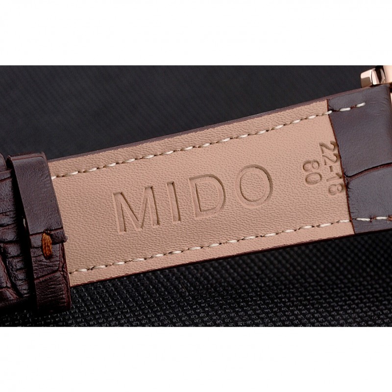 Mido Multifort Brown Croco Leather Strap White-Silver Dial 80300-7