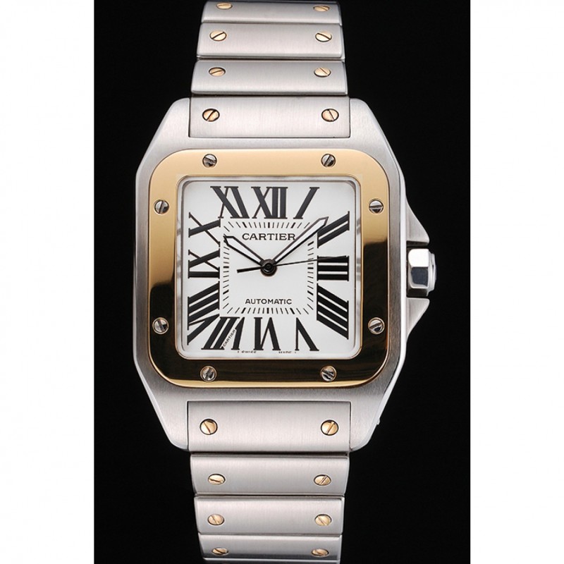 Swiss Cartier Santos De Cartier Galbee Yellow Gold and Steel Case Steel Bracelet 622643-1