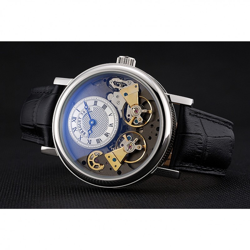 Breguet Duo Tourbillon Silver Case White Dial Black Leather Bracelet 622622-4