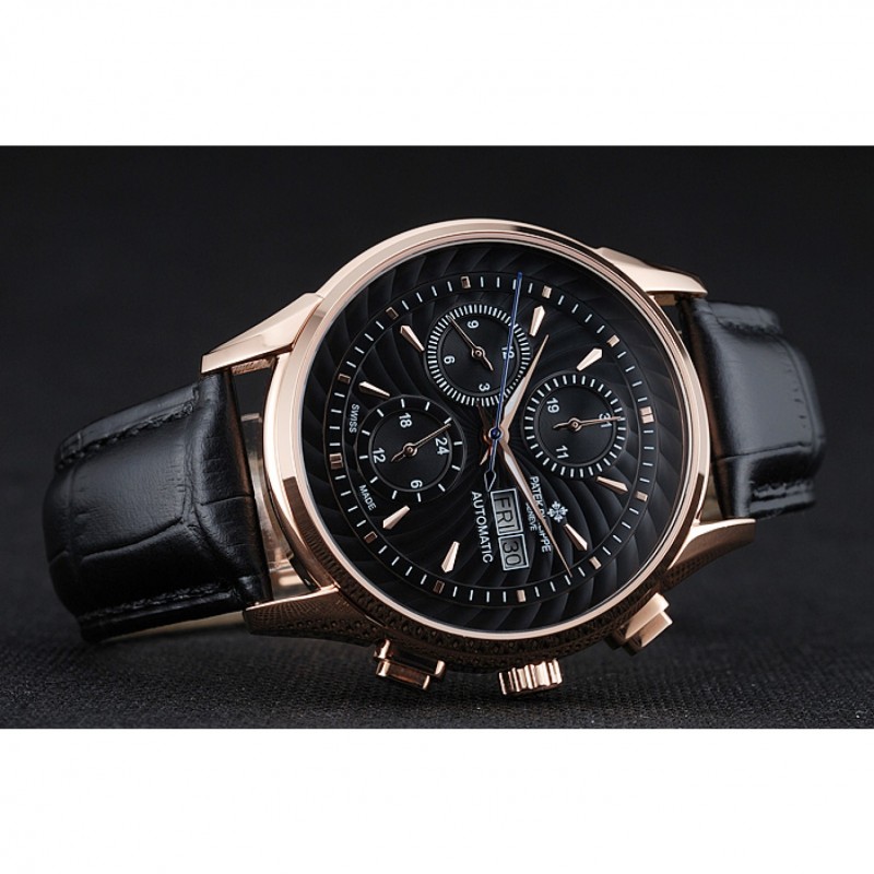 Patek Philippe Grand Complications Black Dial Gold Case Black Leather Bracelet 1454238-4