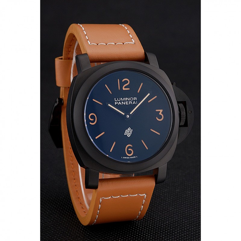 Panerai Luminor Ion Plated Stainless Steel Bezel Orange Leather Bracelet 622309-2