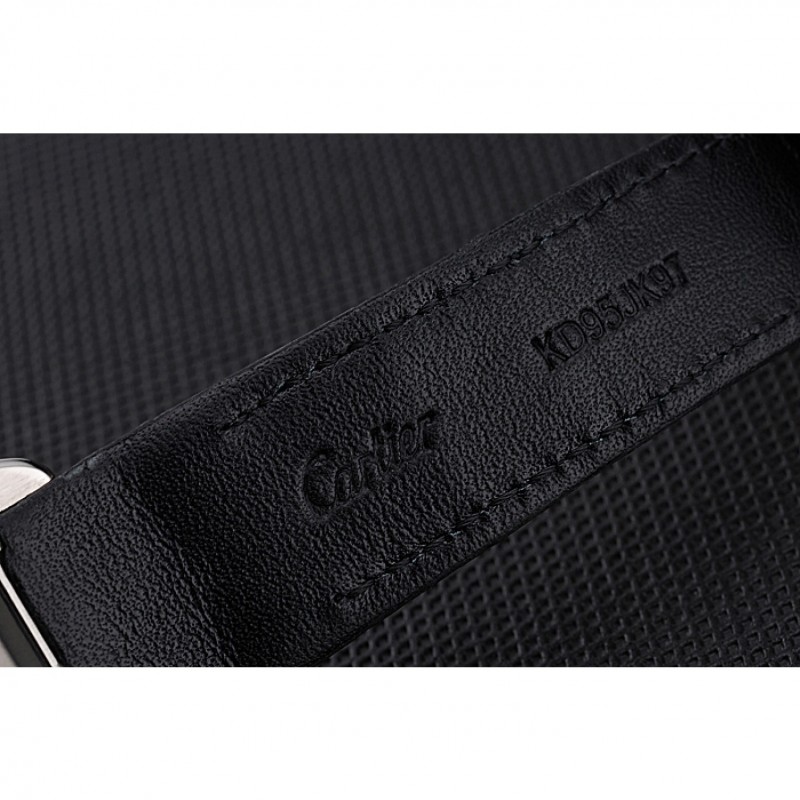 Swiss Cartier Santos Dumont Diamond Case White Dial Roman Numerals Black Leather Bracelet 622652-6