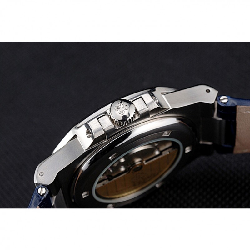 Patek Philippe Nautilus Blue Dial Brushed Stainless Steel Case Blue Leather Strap-7