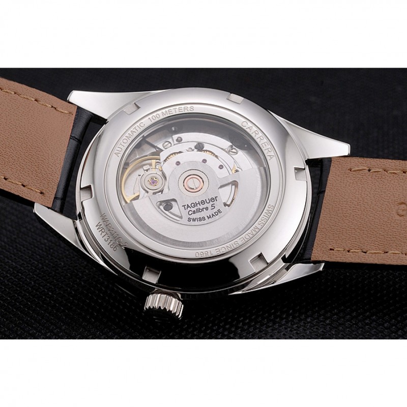 Swiss Tag Heuer Carrera Calibre 5 Black Dial Stainless Steel Case Black Leather Strap-8