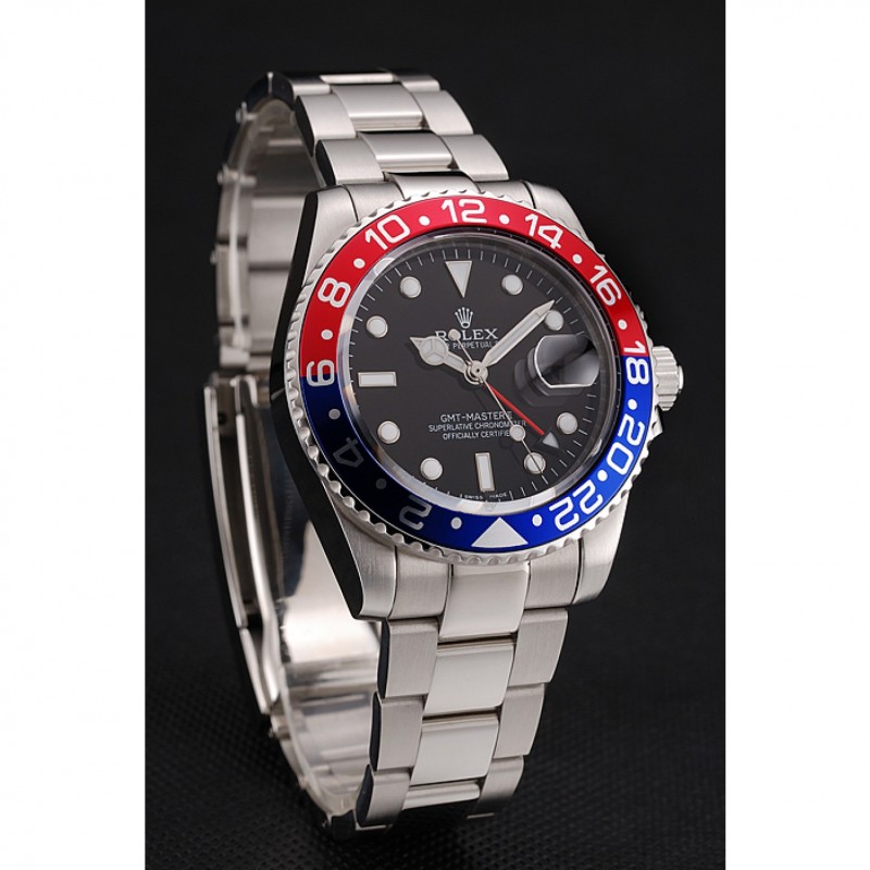 Swiss Rolex GMT Master II Black Dial Pepsi Bezel Stainless Steel Case And Bracelet 1453751-2