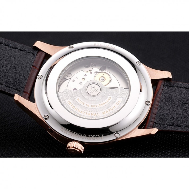 Swiss IWC Portugieser Perpetual Calendar White Dial Rose Gold Case Brown Leather Strap-7