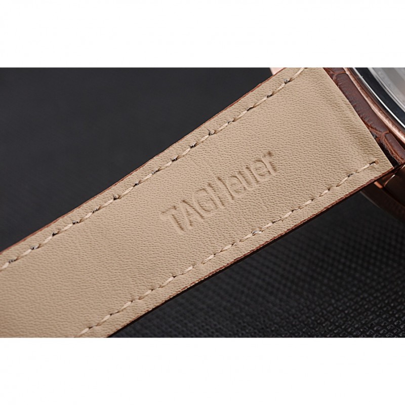 Tag Heuer Carrera Rose Gold Case White Dial Brown Leather Strap 98245-7