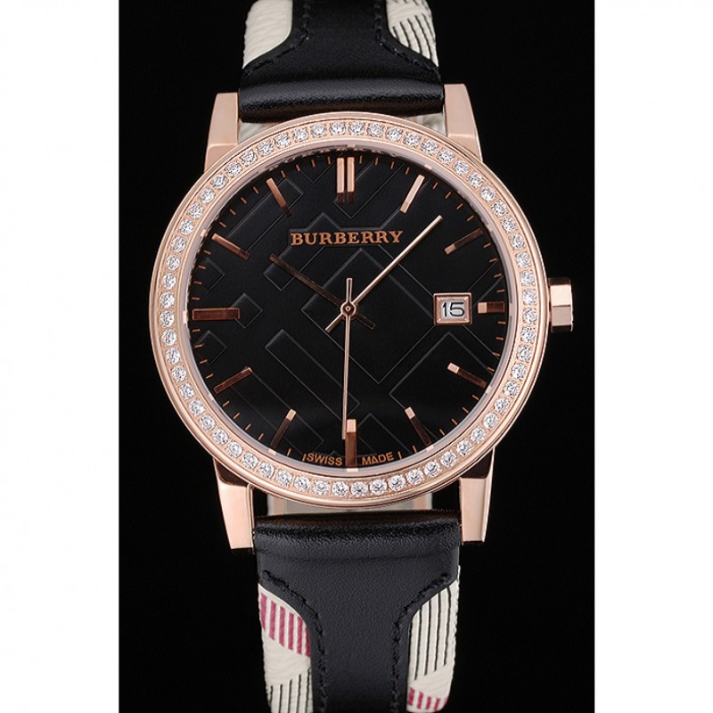 Burberry The City Classic Diamonds Case Black Dial Black Bracelet 622569-1