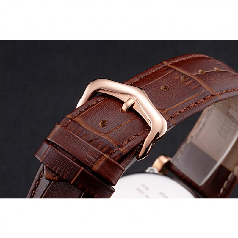 SS Cartier Rotonde Date White Dial Rose Gold Case Brown Leather Strap-5