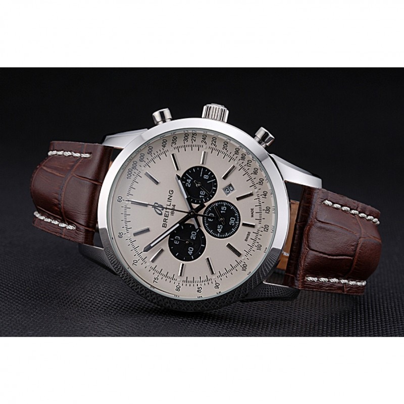 High End Replica Watches Breitling Transocean Chronograph White Dial Stainless Steel Case Brown Leather Bracelet 622243-4