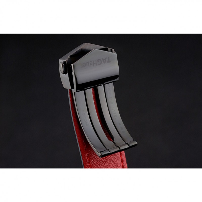 SS Replica Watches Tag Heuer Monaco Calibre 36 Blue And Red Dial Stripes Dial Black Leather Strap 622272-7