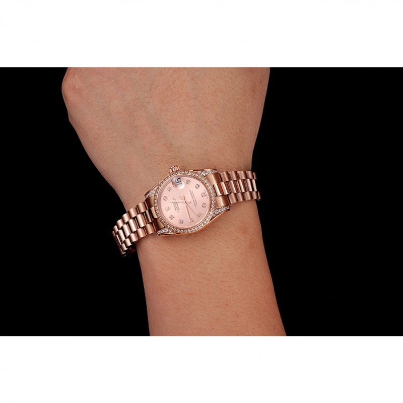 SS Replica Watches Swiss Rolex DateJust Rose Gold Dial Diamond Case Rose Gold Bracelet 1453977-8
