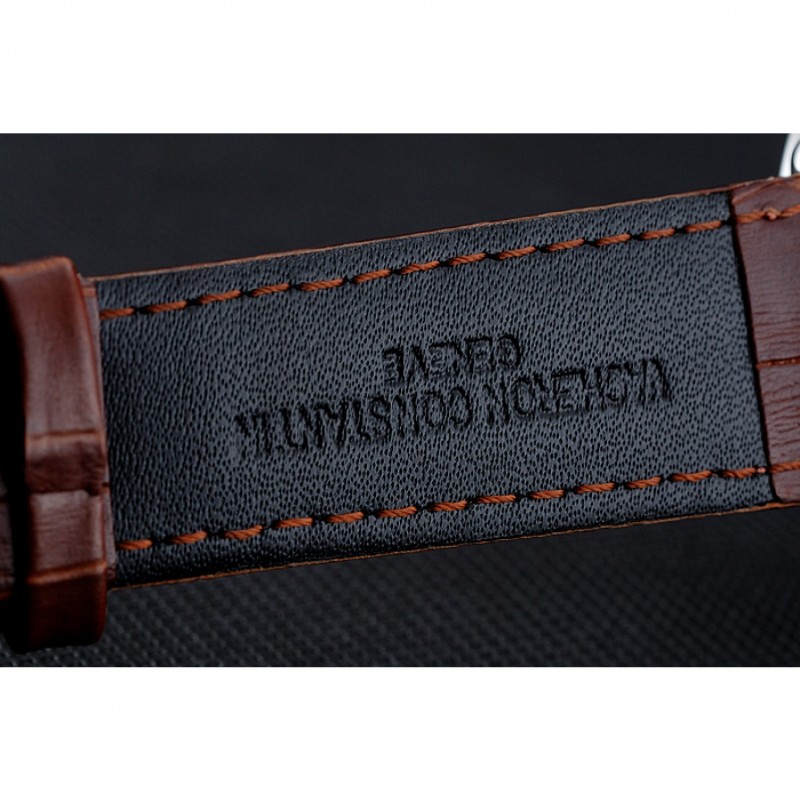 Cheap Replica Watches Vacheron Constantin Traditionnelle Tourbillon White Dial Diamond Numerals Brown Leather Bracelet 1454064-6