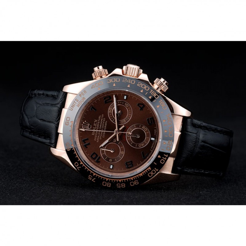 Rolex Daytona Black Ceramic Bezel Brown Dial Black Leather Strap 41975-3