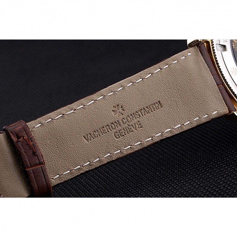 Luxury Replica Watches Swiss Vacheron Constantin Patrimony Contemporaine Gold Diamond Case White Dial Brown Leather Bracelet 622686-6
