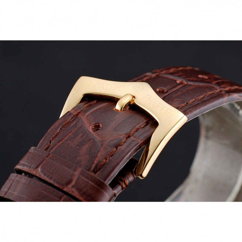 Luxury Patek Philippe Calatrava White Dial Blue Roman Numerals Gold Case Brown Leather Bracelet 1454057-5