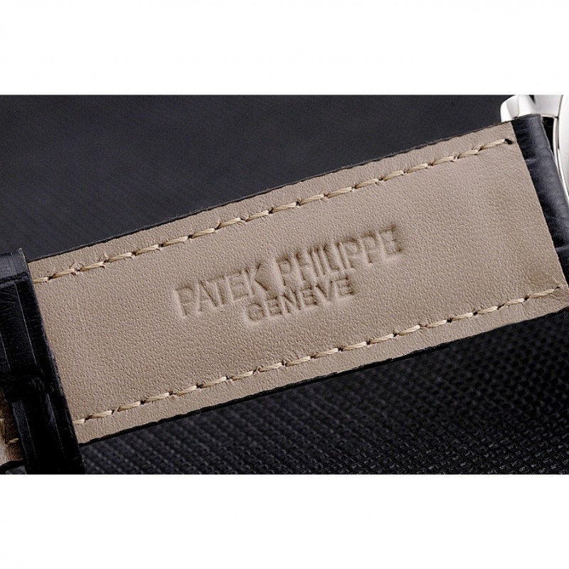Swiss Patek Philippe Calatrava Black Dial Stainless Steel Case Black Leather Strap-6