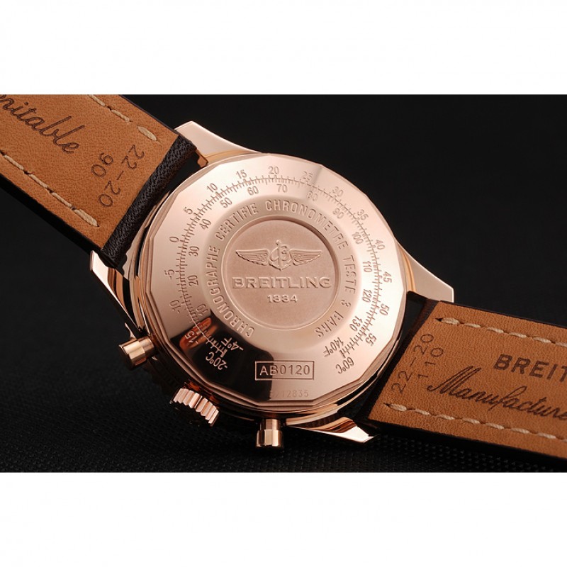 Swiss Breitling Navitimer 01 White Dial Black Subdials Rose Gold Case Brown Leather Strap-8