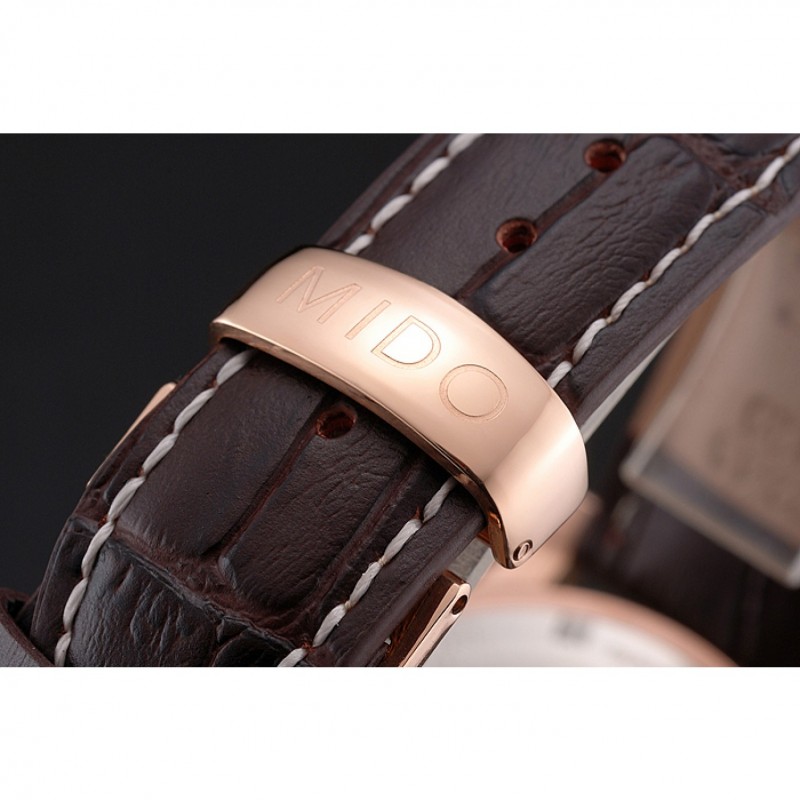 Mido Multifort Brown Croco Leather Strap White-Silver Dial 80300-8