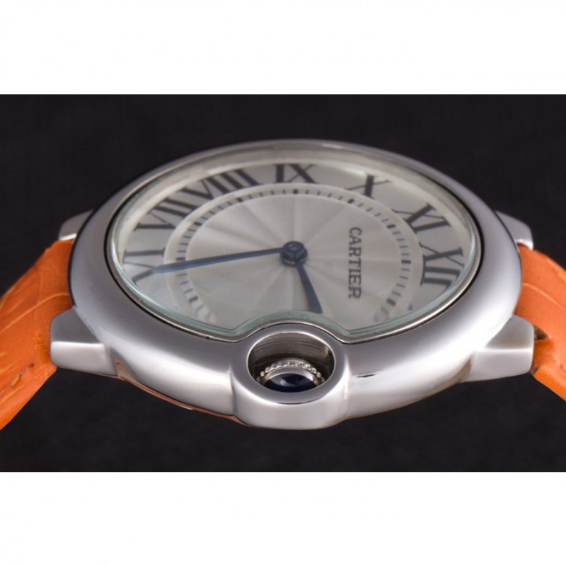 Cartier Ballon Bleu Silver Bezel with White Dial and Orange Leather Band 621550-5
