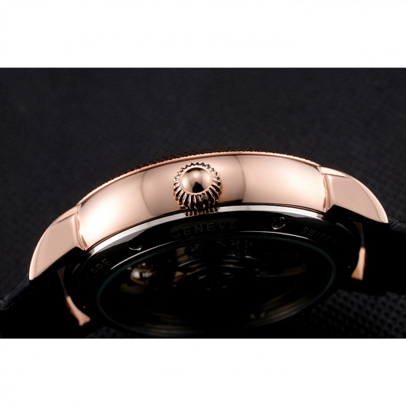Best Replica Watches Patek Philippe Classic Tourbillon Power Reserve Black And White Dial Rose Gold Case Black Leather Strap-8