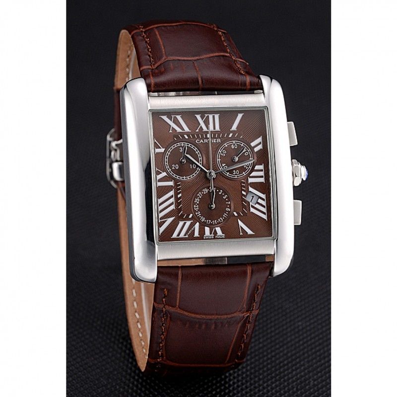 Cartier Tank MC Brown Dial Stainless Steel Case Brown Leather Bracelet 622692-2