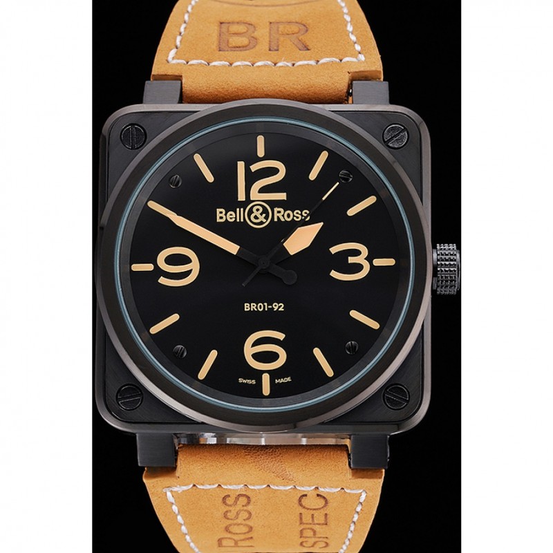 Bell and Ross BR 01-92 Black Dial Black Case Brown Leather Strap-1