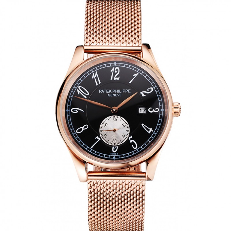 Patek Philippe Calatrava Small Seconds Black Dial Rose Gold Case And Bracelet-0