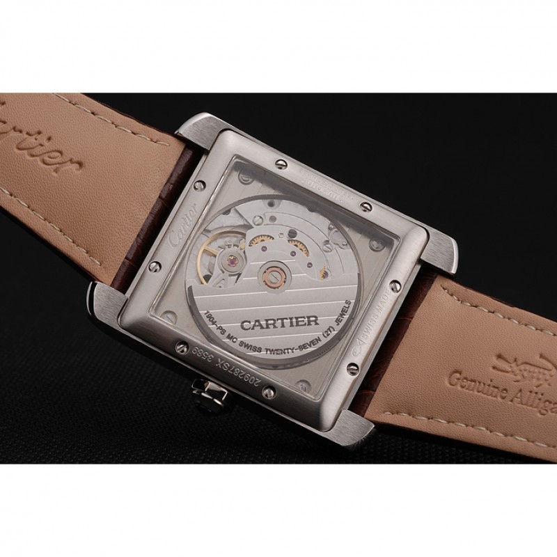 Swiss Cartier Tank MC White Dial Stainless Steel Case Brown Leather Strap-7