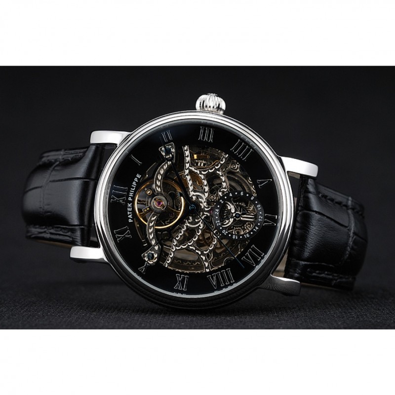 Patek Philippe Grand Complications Black Skeleton Dial Stainless Steel Case Black Leather Strap 1453812-4