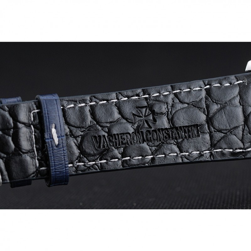 High End Replica Watches Swiss Vacheron Constantin Patrimony Silver Dial Silver Diamonds Case Blue Leather Bracelet 1454161-7