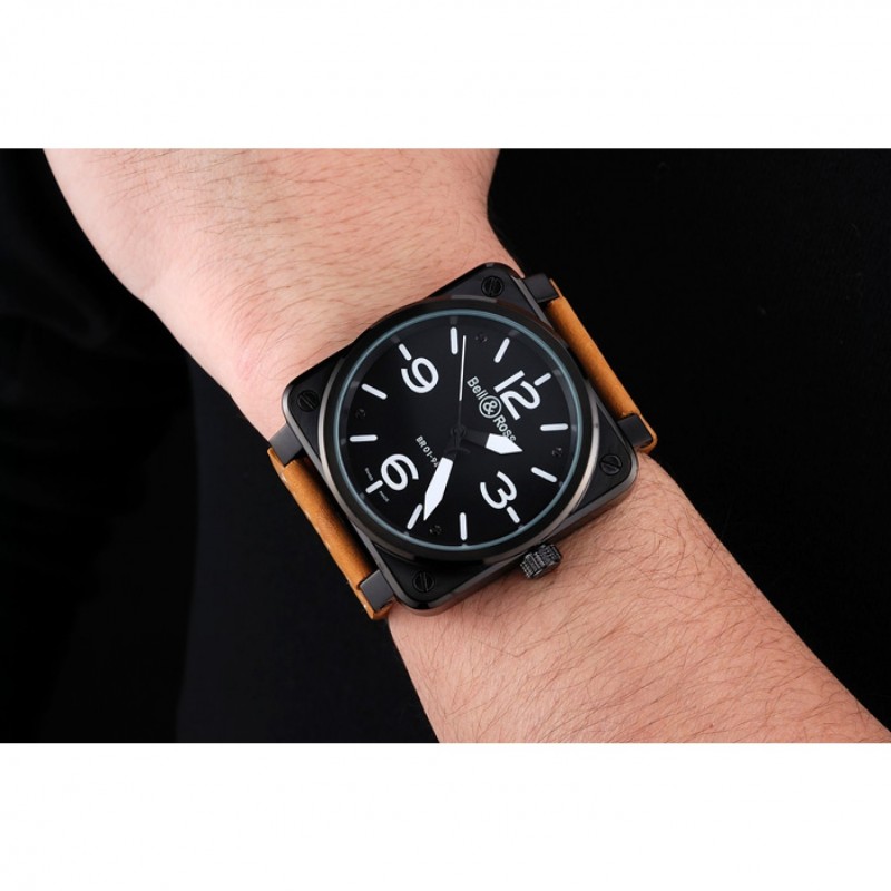 Bell and Ross BR 01-94 Black Dial Black Case Brown Leather Strap-8