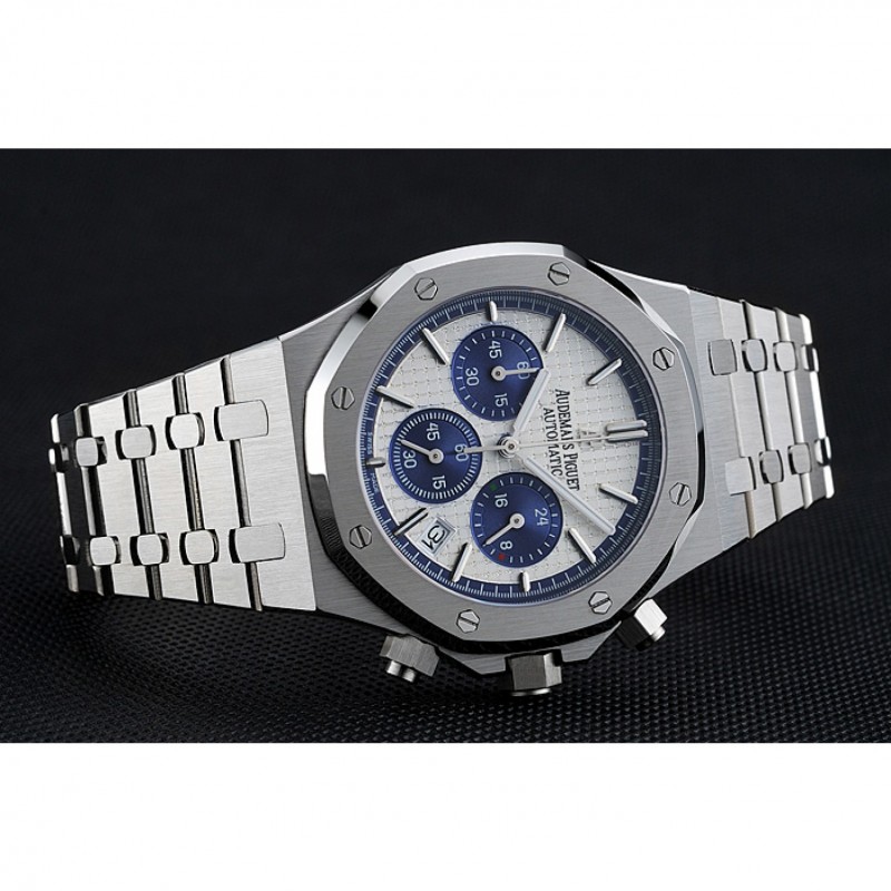 Best Replica Watches Audemars Piguet Royal Oak Chronograph White And Blue Dial Stainless Steel Bracelet 1454026-3