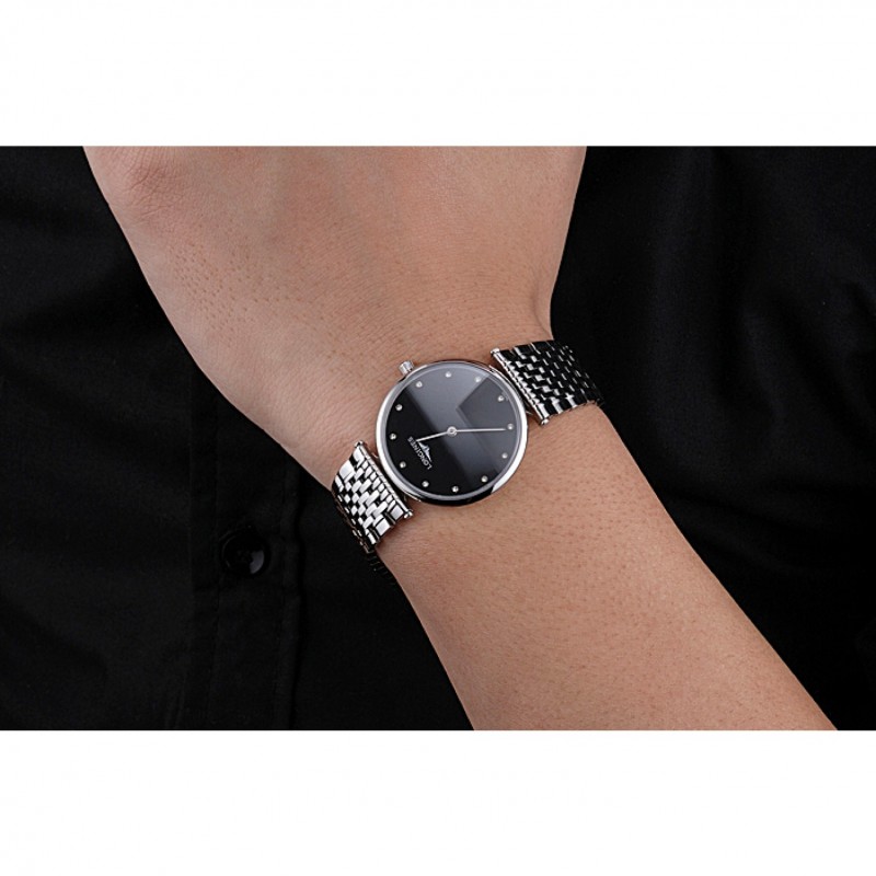 Longines La Grande Classique Stainless Steel Black Dial Diamond Markers Homme 622111-8