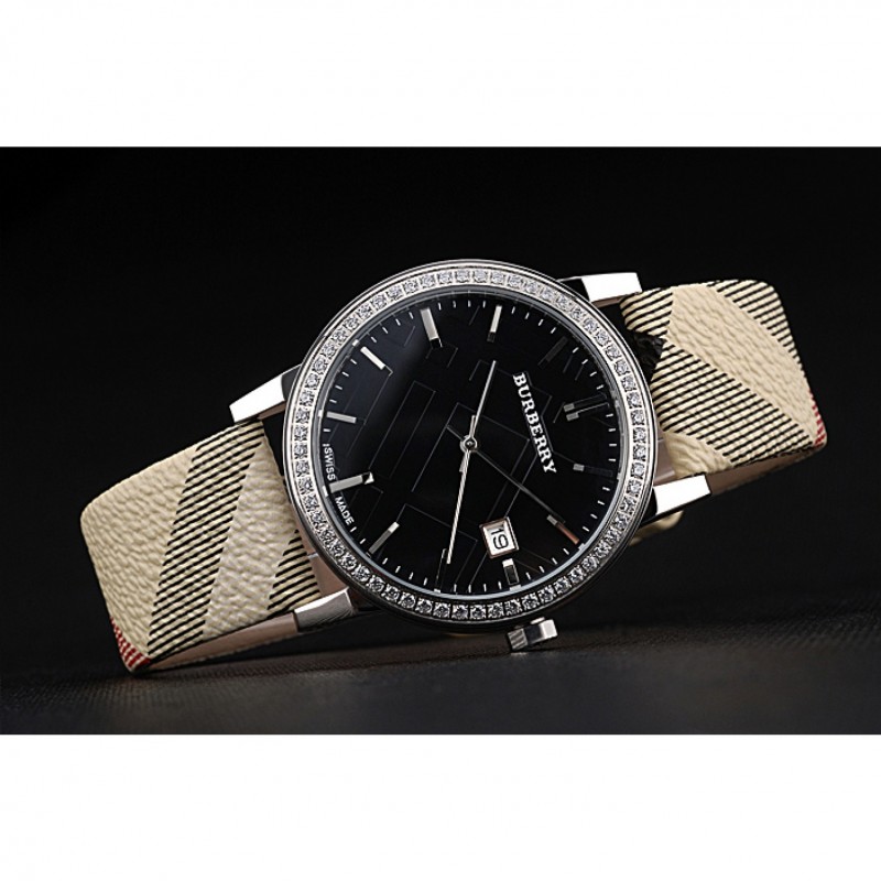 Burberry The City Classic Black Dial Haymarket Bracelet 622568-3