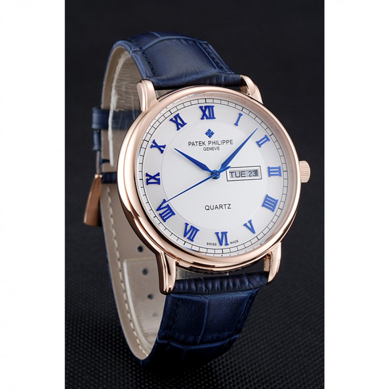 Patek Philippe Calatrava White Dial Blue Roman Numerals Gold Case Blue Leather Bracelet 1454056-2