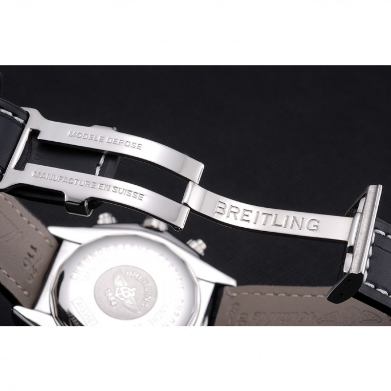 Breitling Chronomat 13 Stainless Steel Case Black Dial Black Leather Bracelet 622237-6