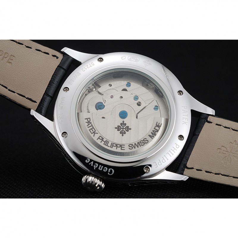 Cheap Replica Watches Patek Philippe Day Date Tourbillon Black Dial Stainless Steel Case Black Leather Strap 622839-5