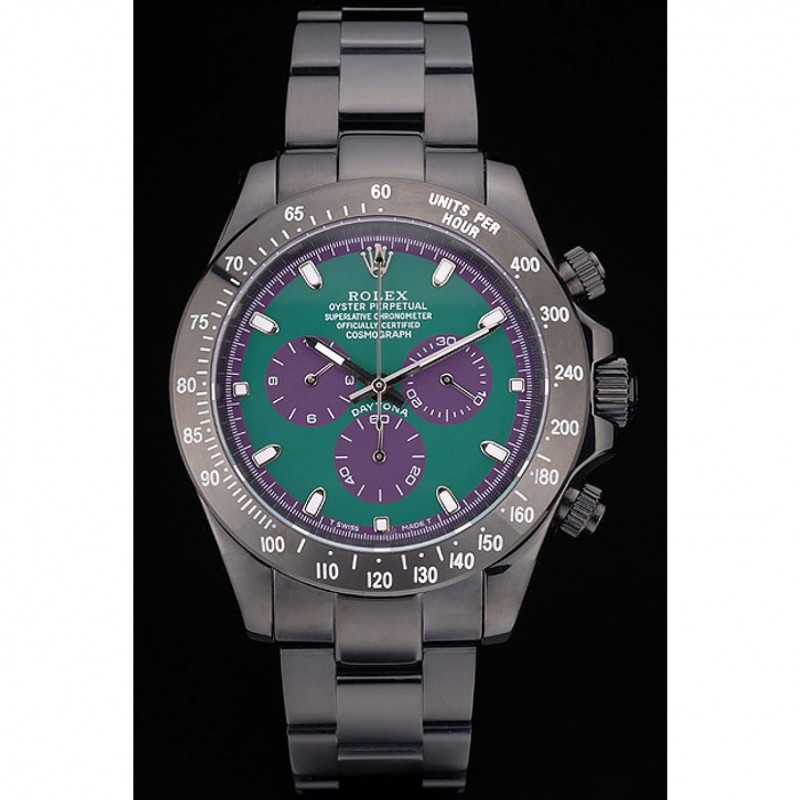 Luxury Replica Watches Rolex Daytona Black Ion Plated Tachymeter Black Stainless Steel Strap Green Dial 80246-1