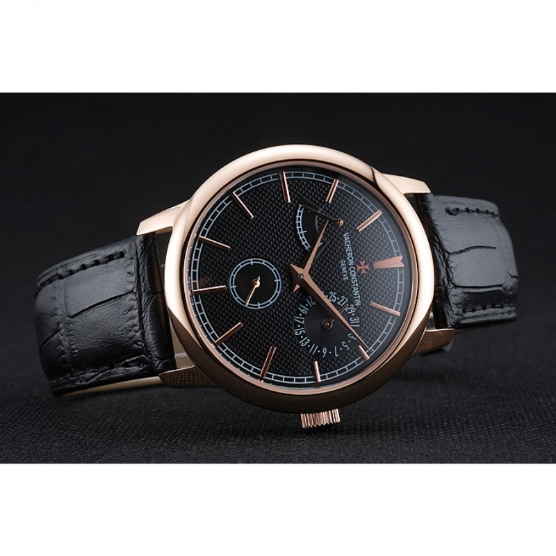 Vacheron Constantin Patrimony Power Reserve Black Dial Rose Gold Case Black Leather Bracelet 1454265-4
