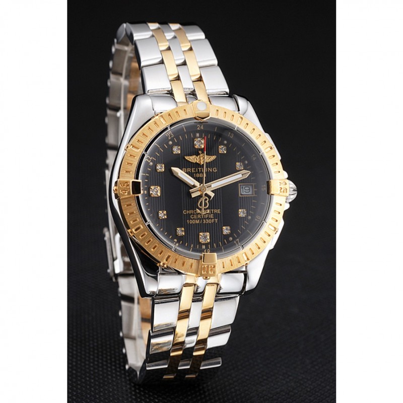 Breitling Colt Lady Black Dial Diamond Hour Marks Gold Bezel Stainless Steel Case Two Tone Bracelet-2
