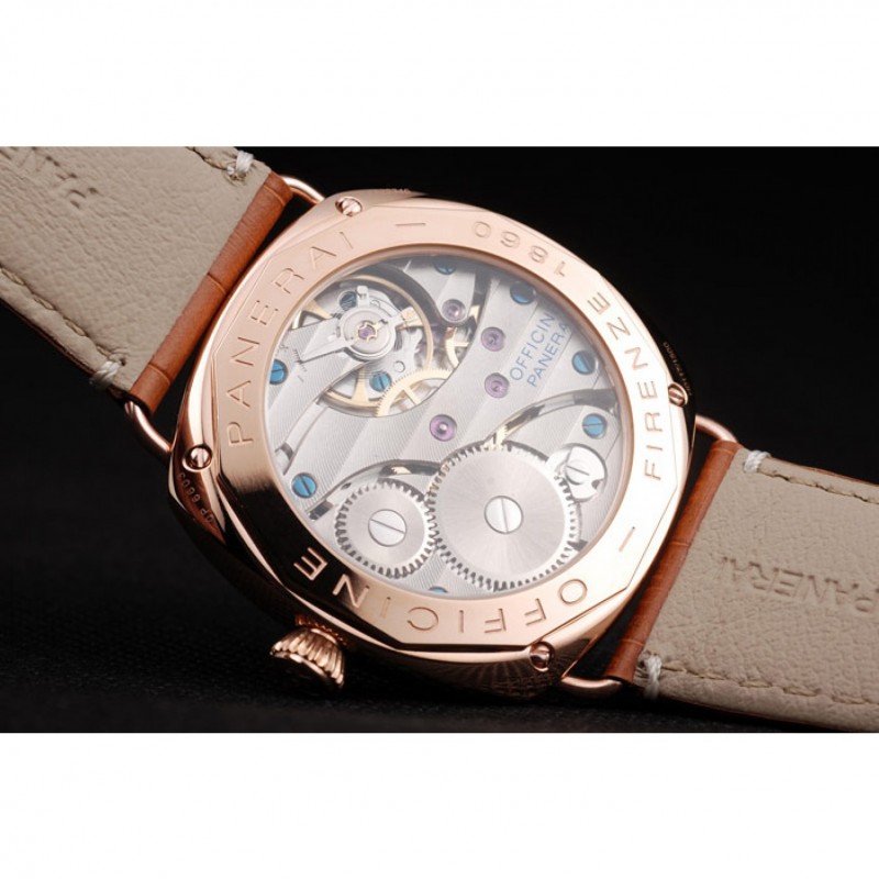 Panerai Radiomir Rose Gold Case Black Dial Brown Leather Strap 98136-8