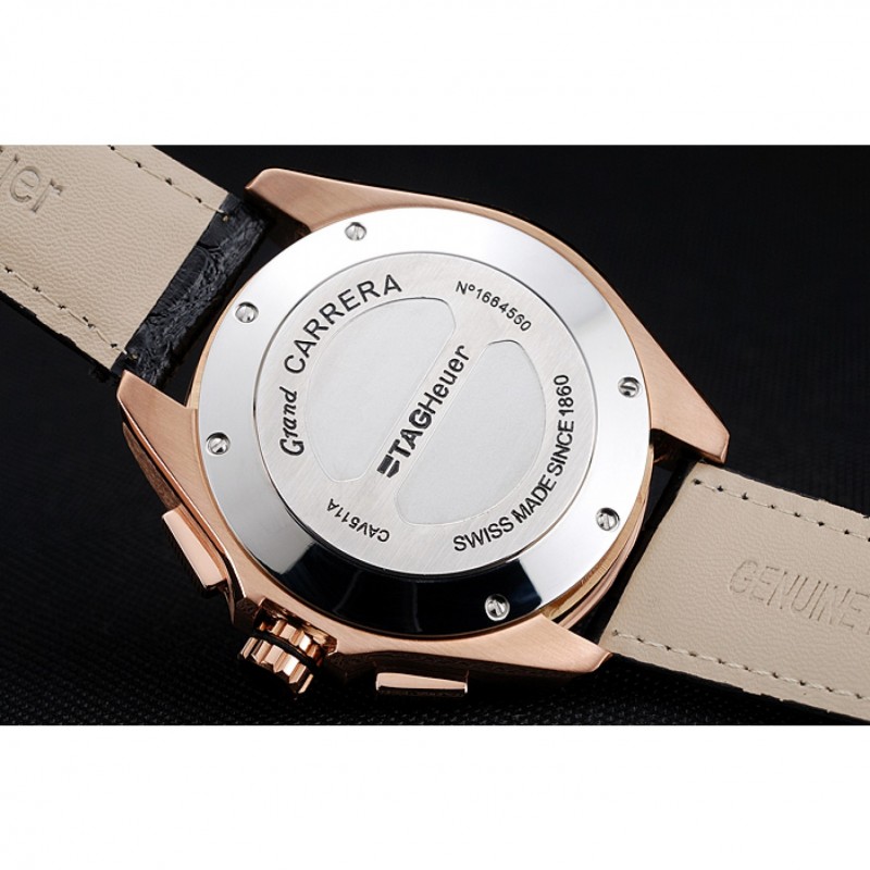 Tag Heuer Carrera Rose Gold Bezel with Black Dial and Black Leather Strap 621538-5