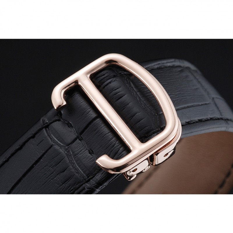 Cartier Drive De Cartier White Dial Gold Case Black Leather Bracelet 1454212-5